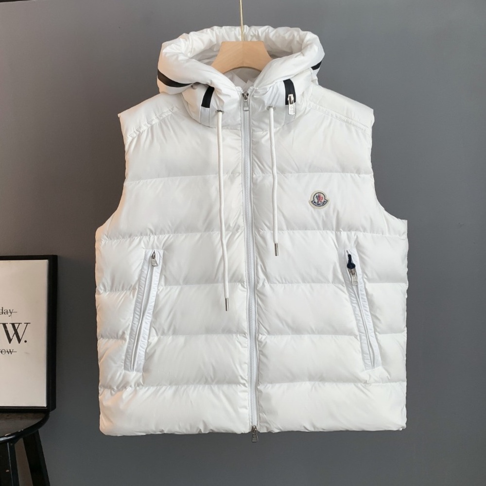 Moncler White Quilted Hooded Puffer Vest